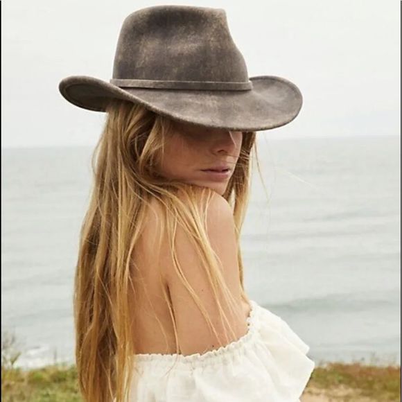 Free People Accessories - Free People Mossant Trail Dusted Cowboy Rancher Hat Shaded Gray Soft Brim